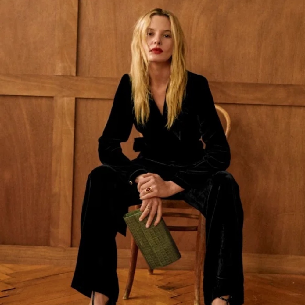 Sezane Kellyn Black Velvet Jumpsuit